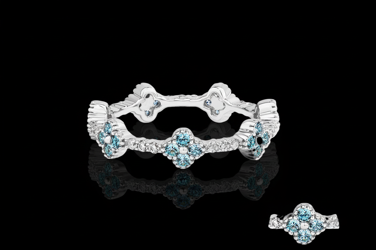 Blue Clover Moissanite Ring