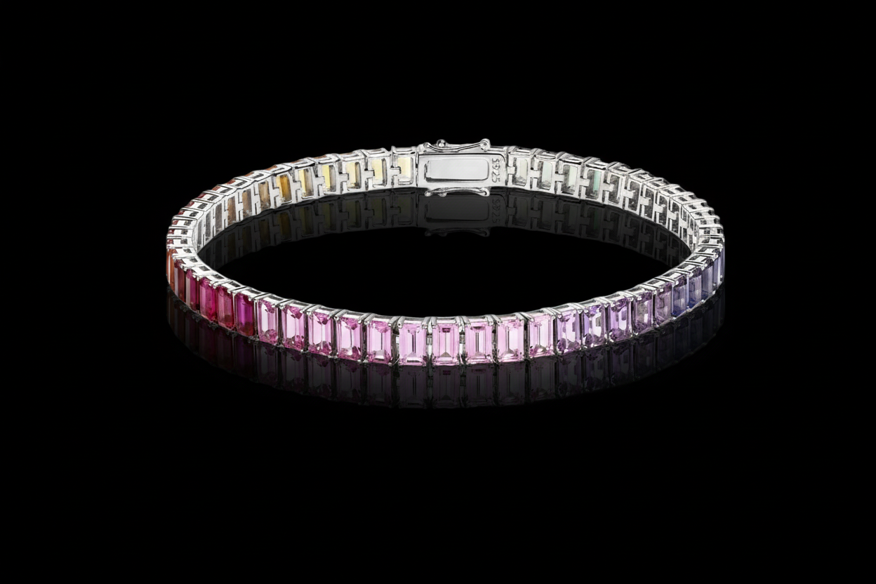 Bracelet with pink gemstones on a black background