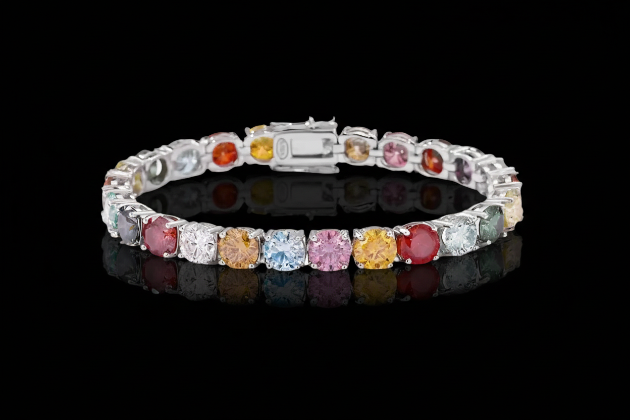 Multicolored gemstone bracelet on a black background