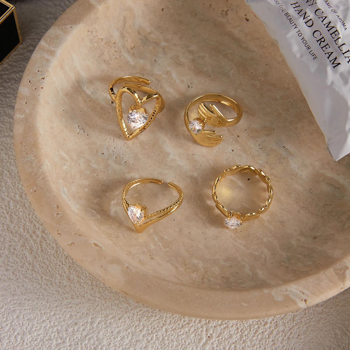18K Gold Color Hollow Irregular Open Ring
