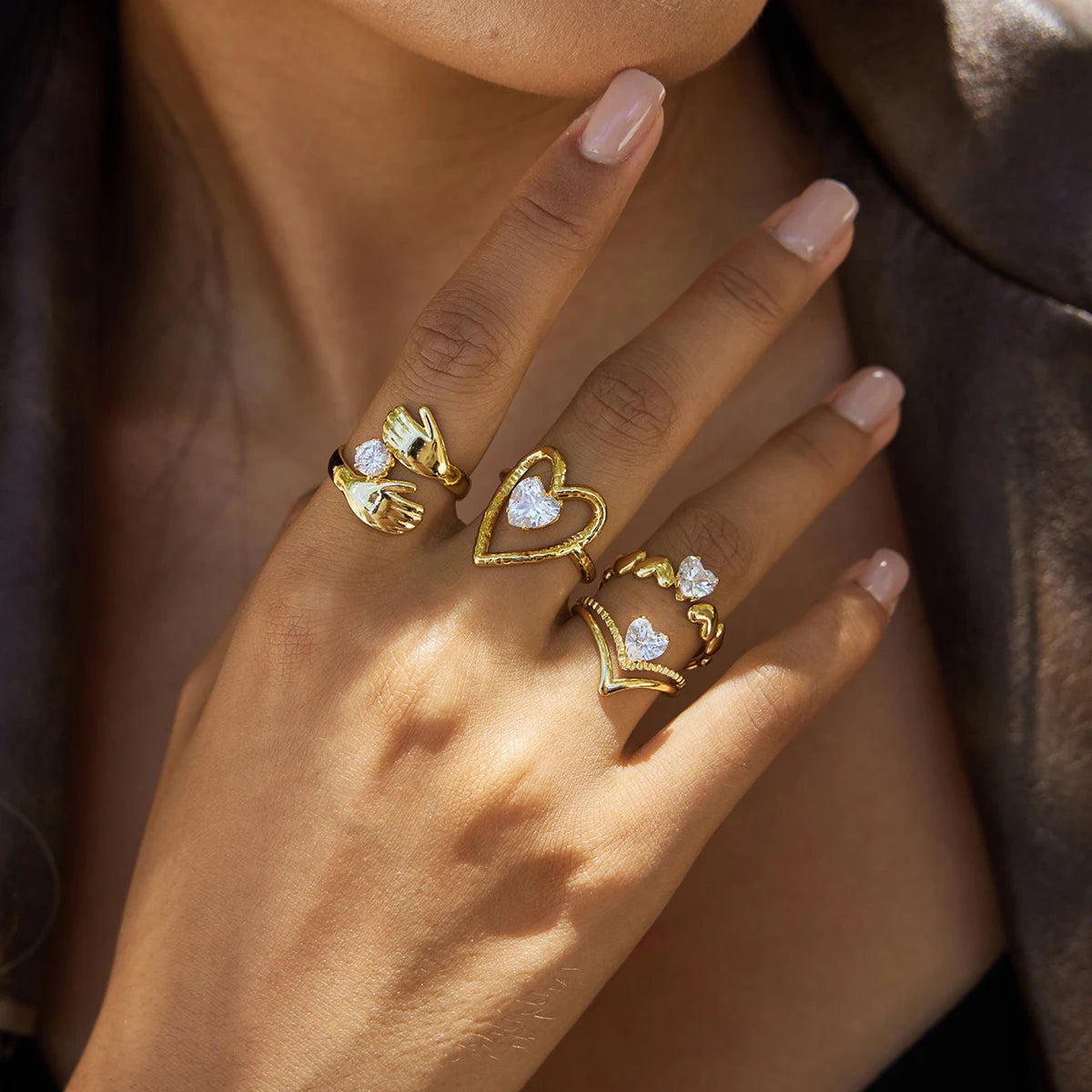 18K Gold Color Hollow Irregular Open Ring
