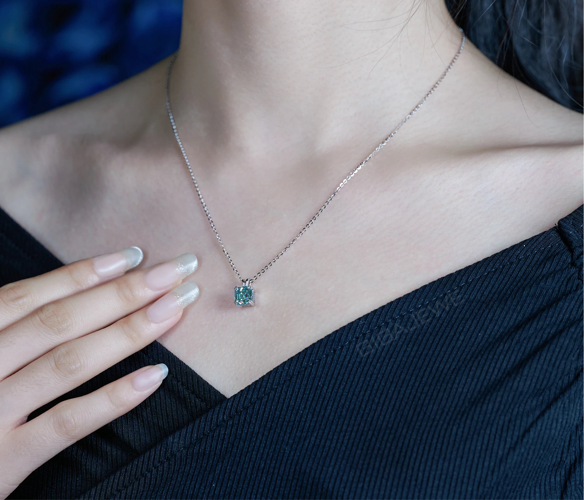 18K Asscher-Cut Moissanite Necklace