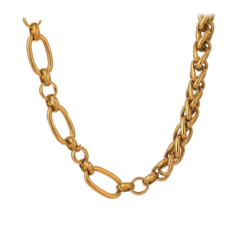 Gold chain necklace on a white background 