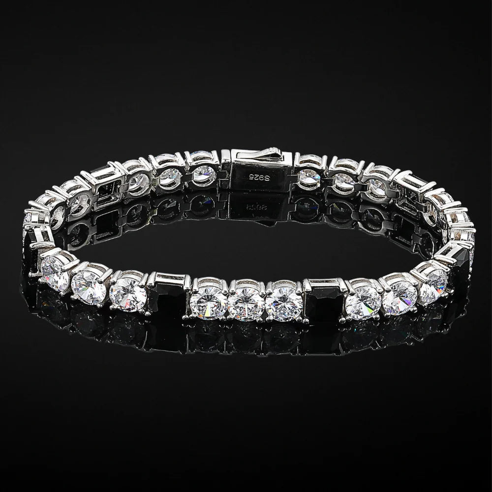 Black and White Noir Baguette Moissanite Tennis Bracelet
