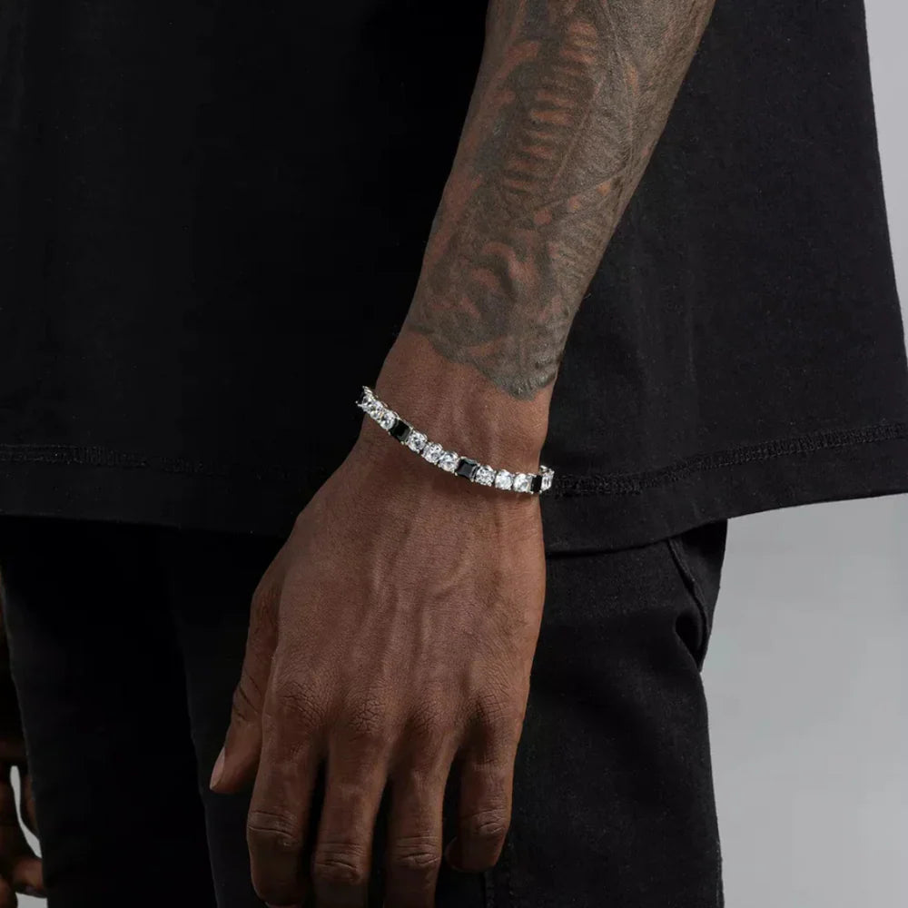 Black and White Noir Baguette Moissanite Tennis Bracelet