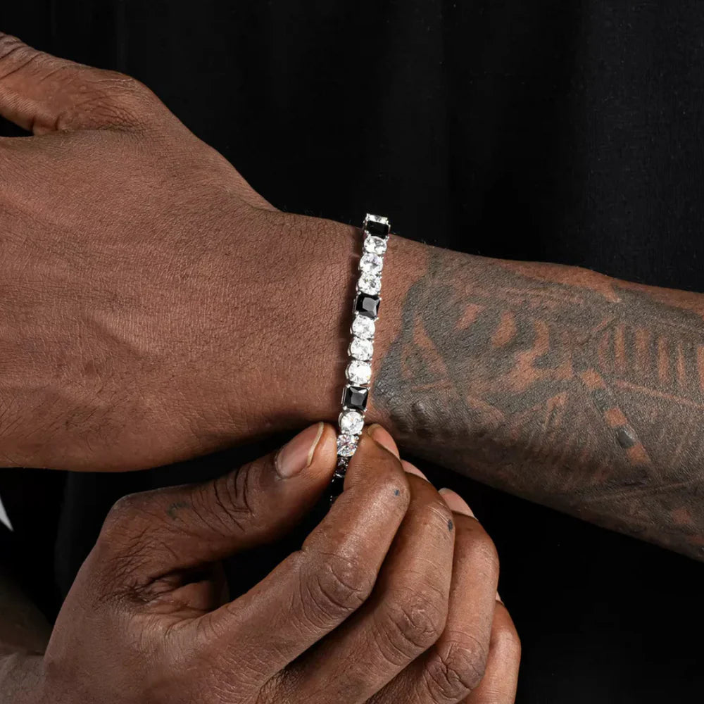 Black and White Noir Baguette Moissanite Tennis Bracelet