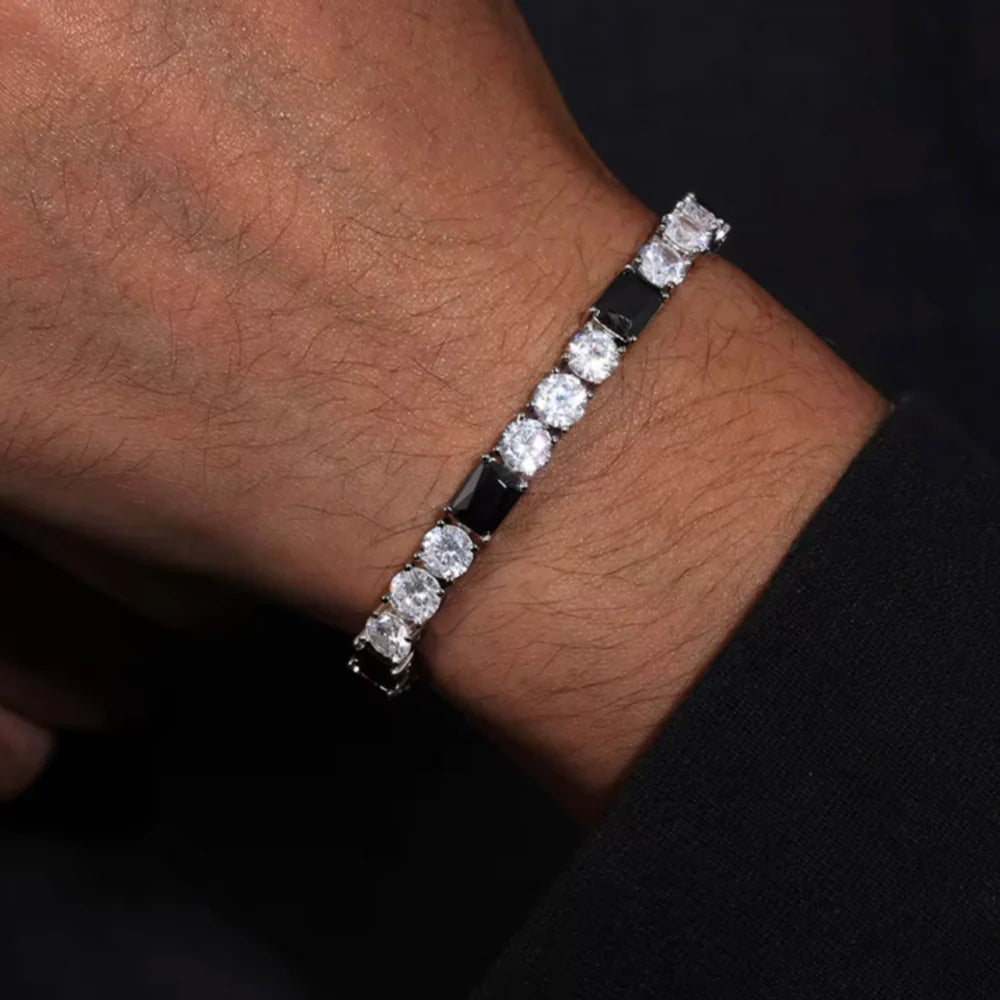 Black and White Noir Baguette Moissanite Tennis Bracelet