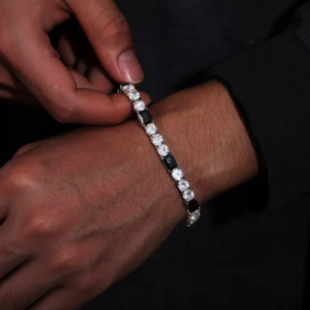 Black and White Noir Baguette Moissanite Tennis Bracelet