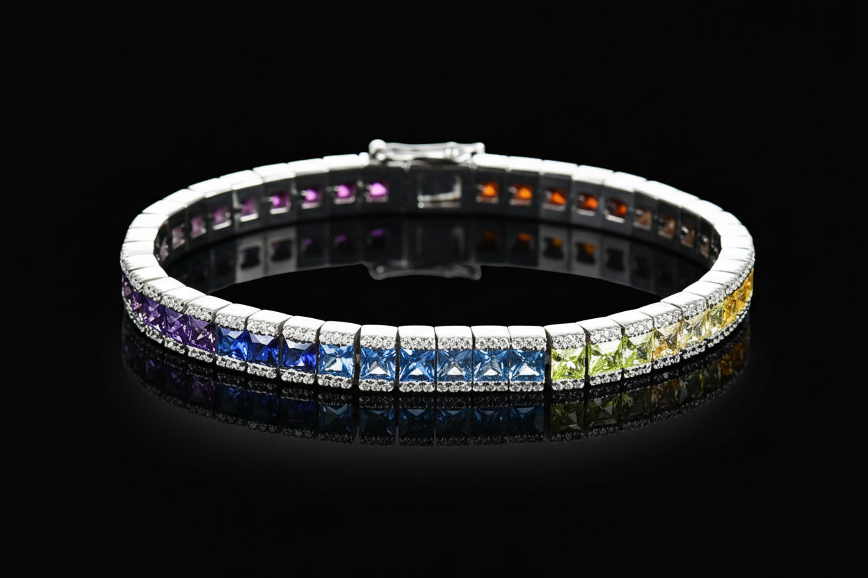 Multicolored gemstone bracelet on a dark background