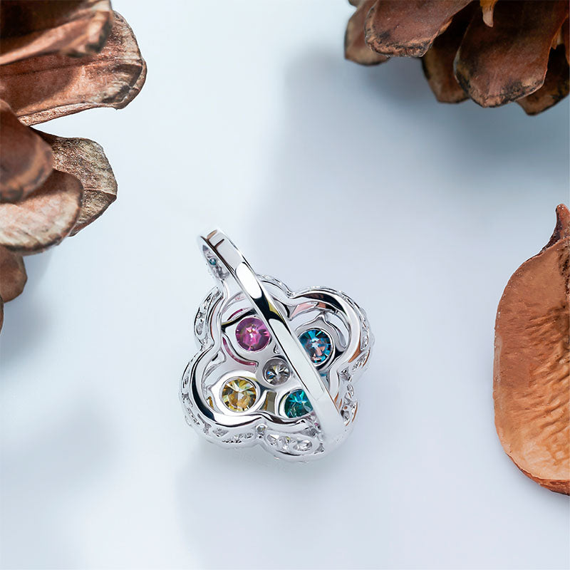 Four-Color 18K Round Cut Moissanite Ring