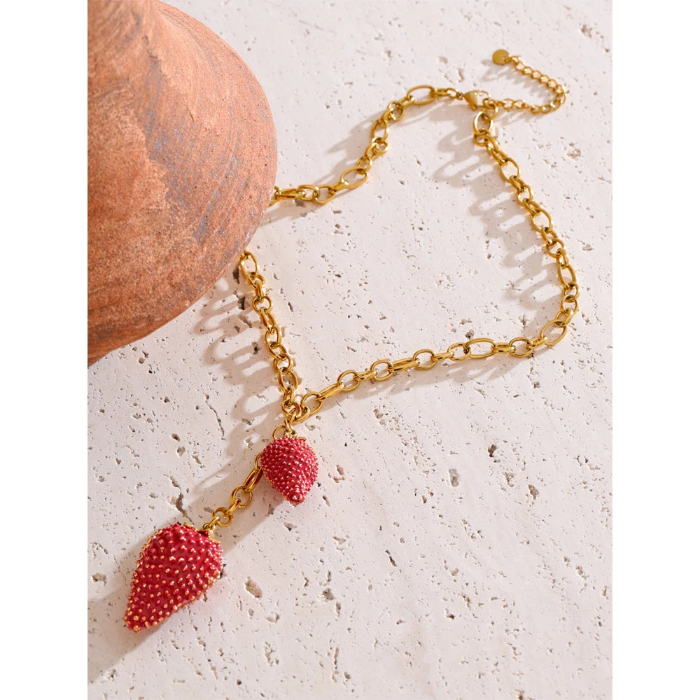 Sweet Red Lovey Strawberry Charms Pendant Necklace