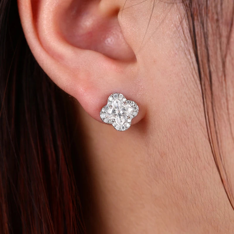 Four Leaf Clover Cut Moissanite S925 Sterling Silver EARRINGS