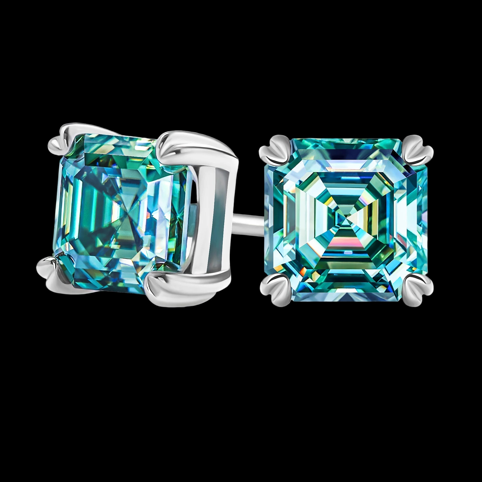 Asscher Cut Cyan Moissanite 18K