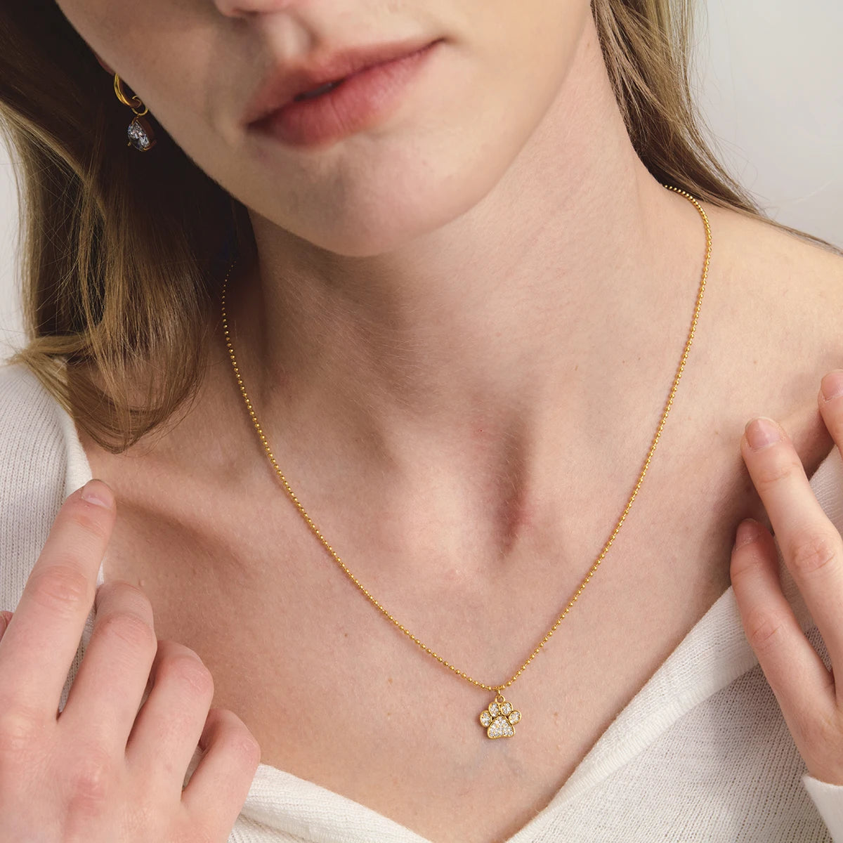 18K Gold PVD Plated Cat Paw Pendant Necklace
