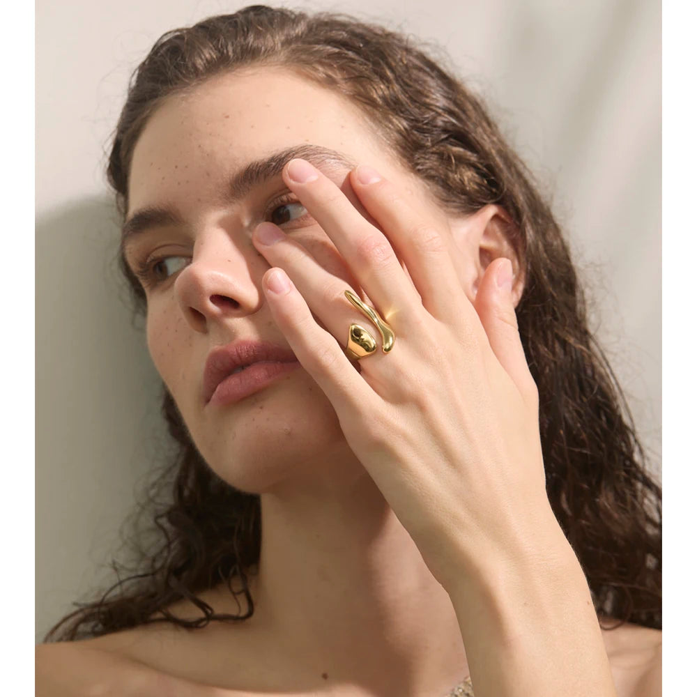 PVD Plated Geometric Adjustable Creative Ring