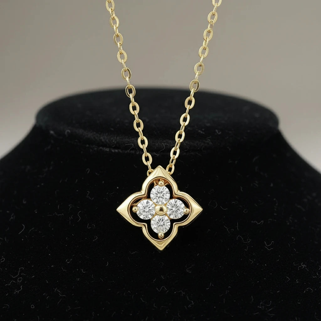 Liora 14K Four-Leaf Clover Moissanite Necklace