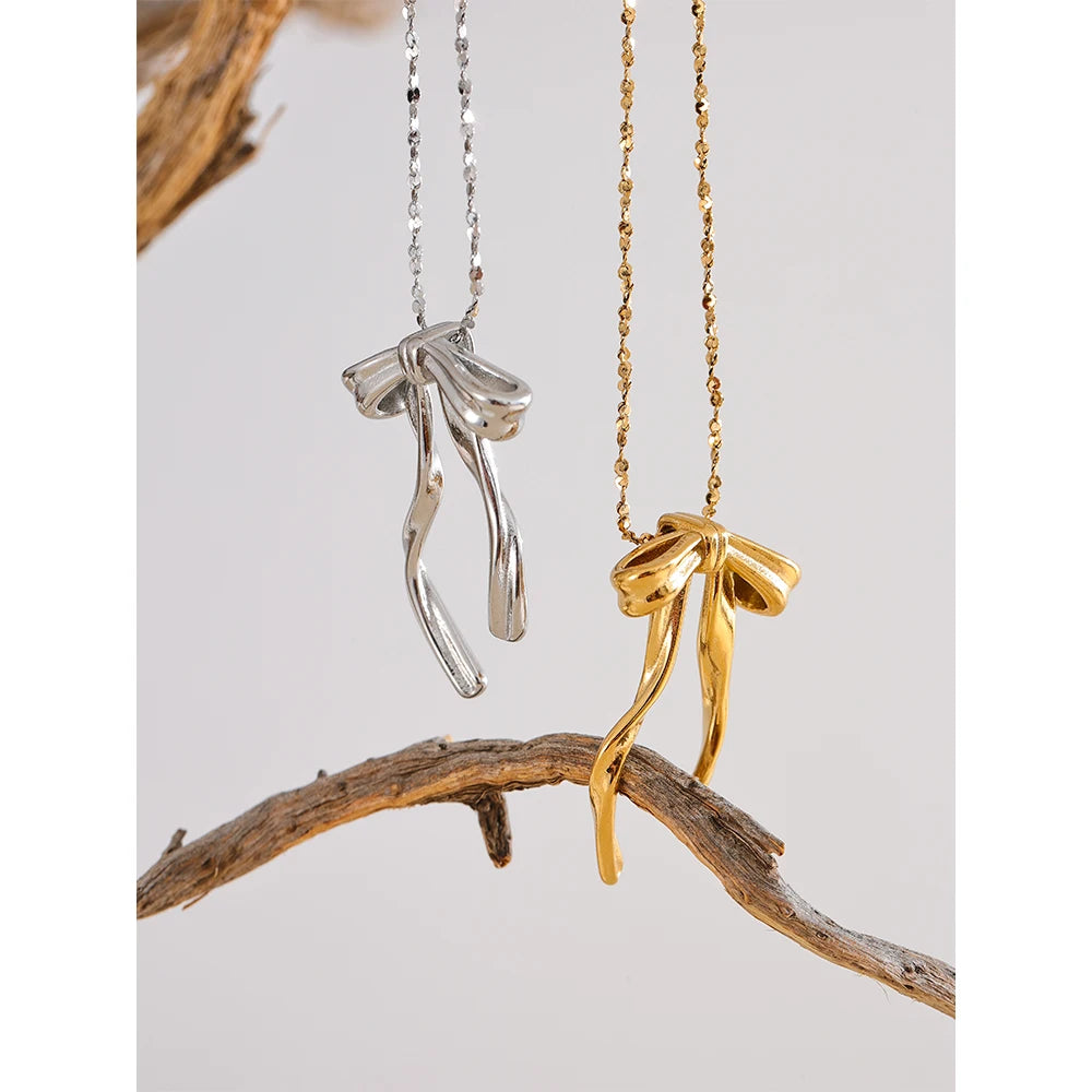 Bow Knot Necklace Pendant 18K Gold & Platinum PVD Plated