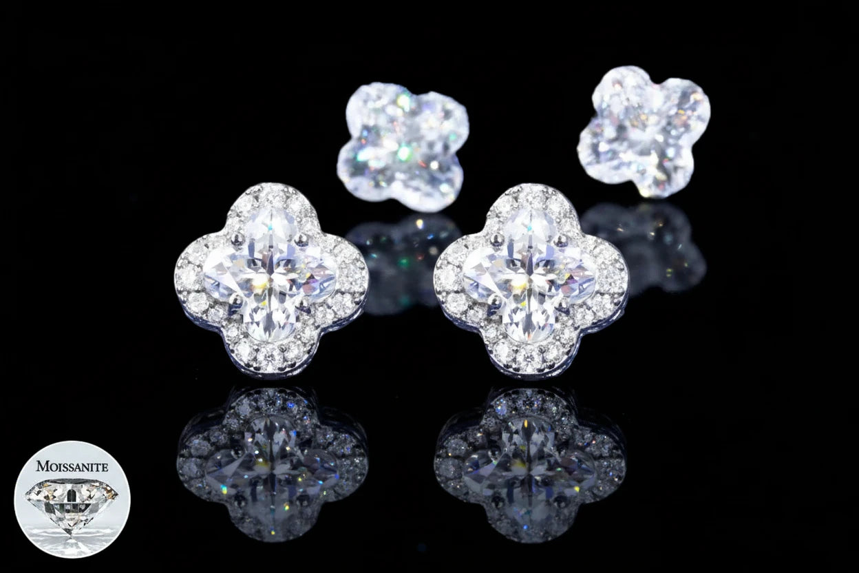 Four Leaf Clover Cut Moissanite S925 Sterling Silver EARRINGS