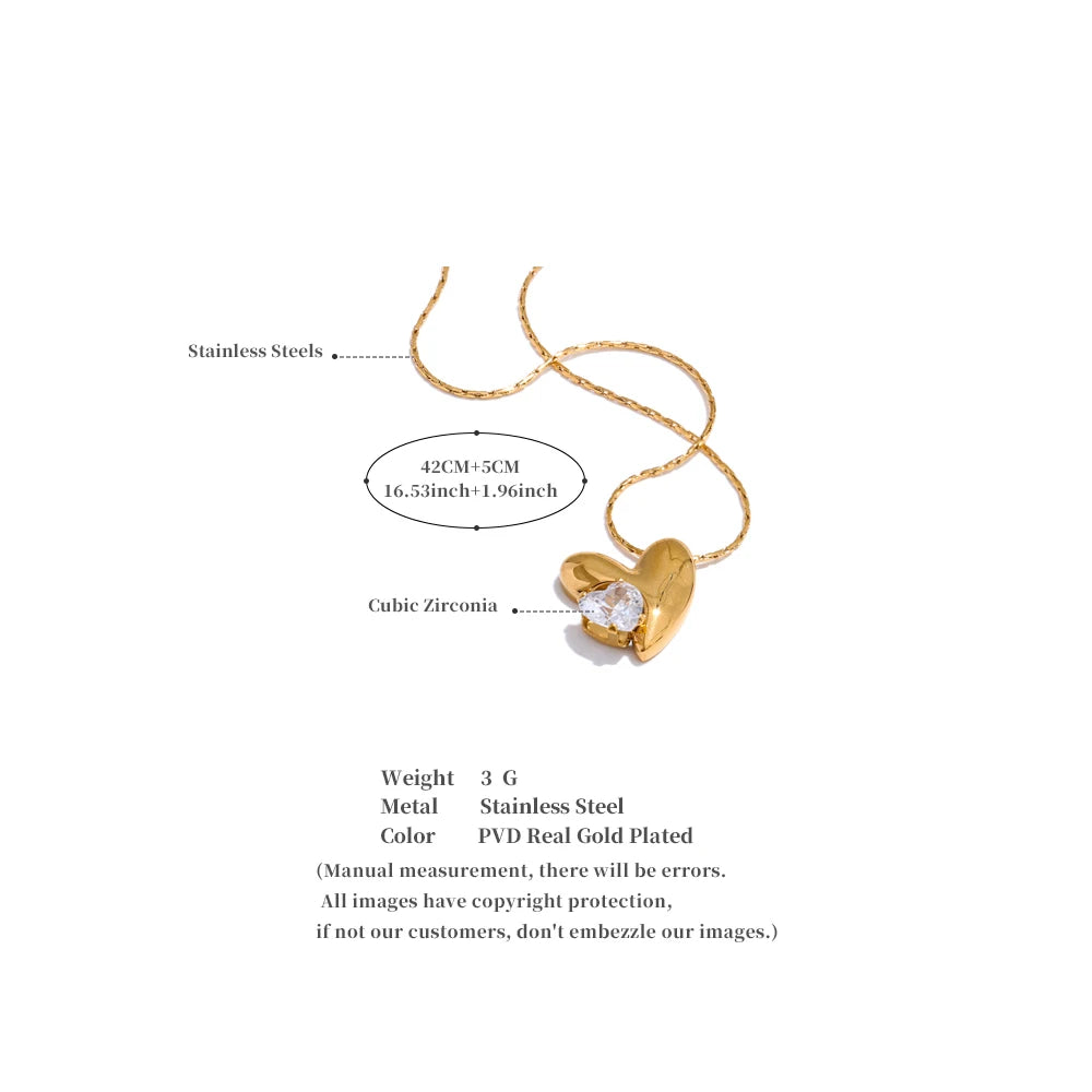 Zirconia Heart Pendant Necklace Golden Collar