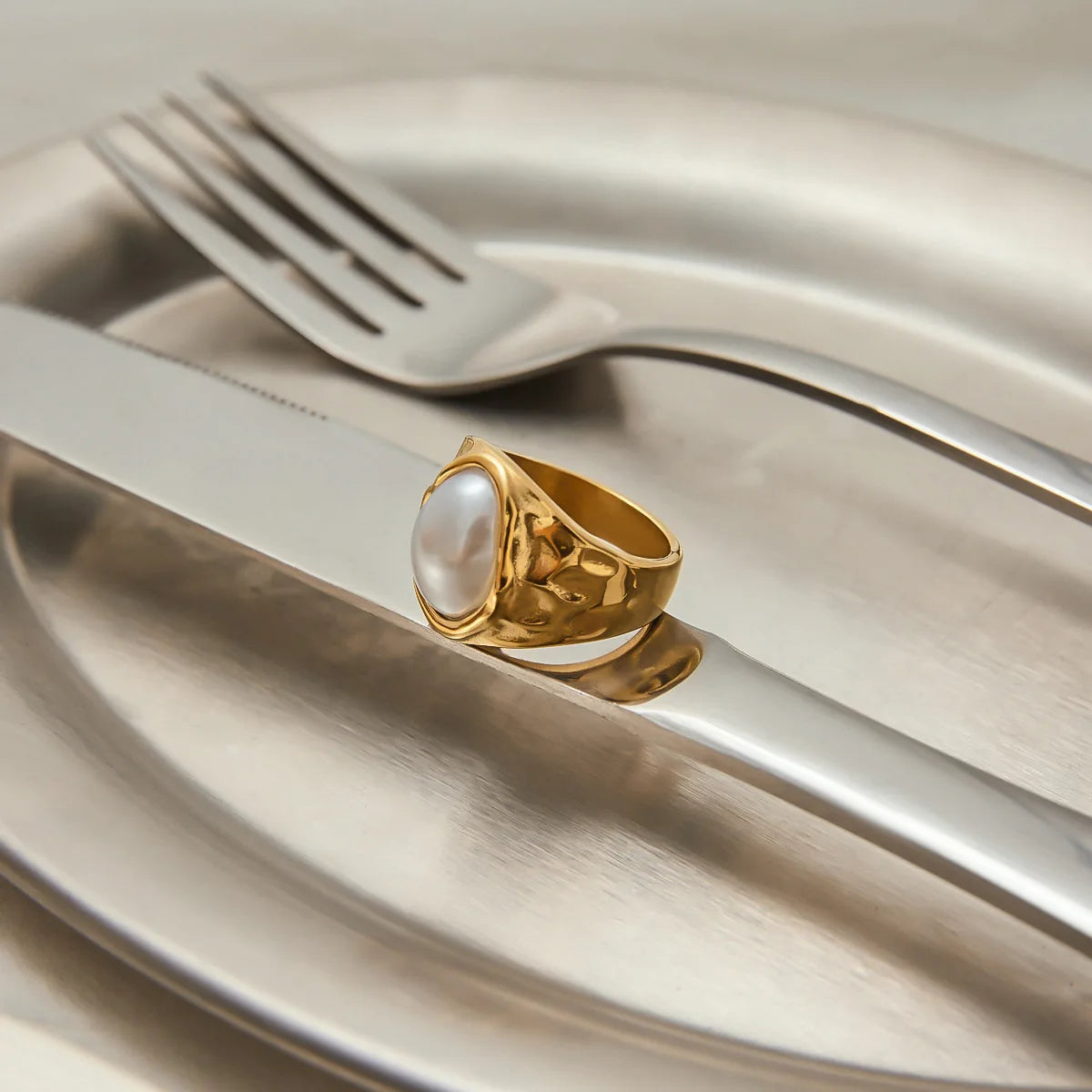 18K Gold Plated Vintage Pearl Ring