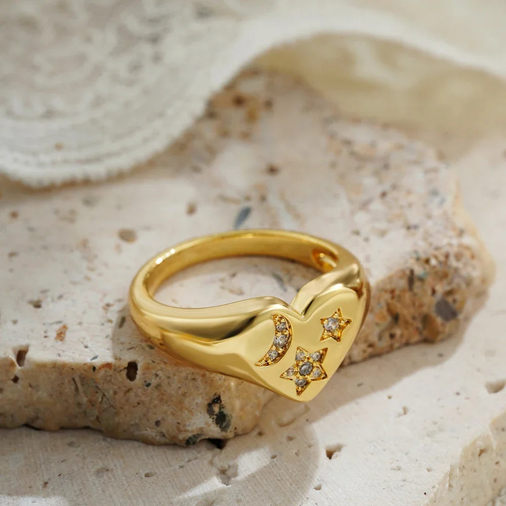 18K Gold Plated Chunky Love Heart Ring