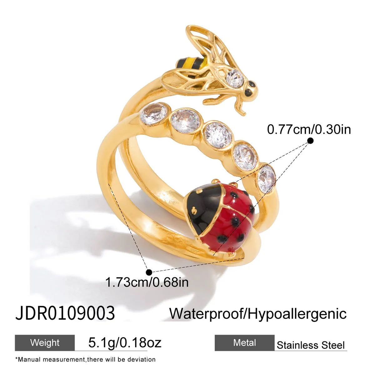 18k Gold Plated Ladybug Bee Ring
