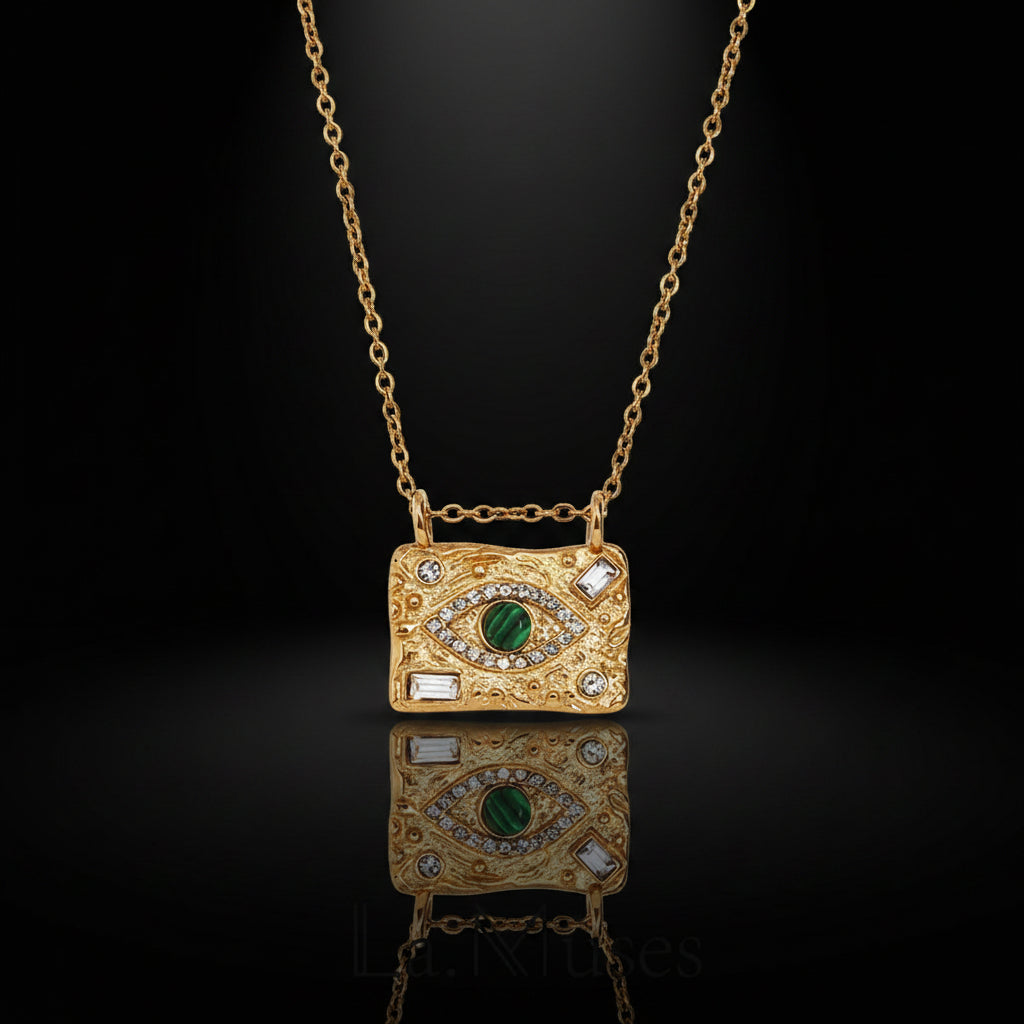 18K GOLD PLATED Peacock Stone Eye Pendant