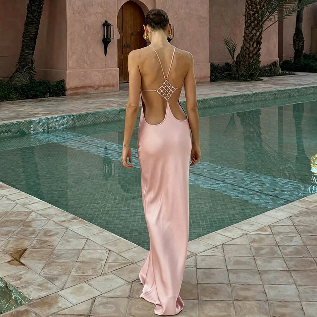 Cryptographic Rhinestone Long Dress