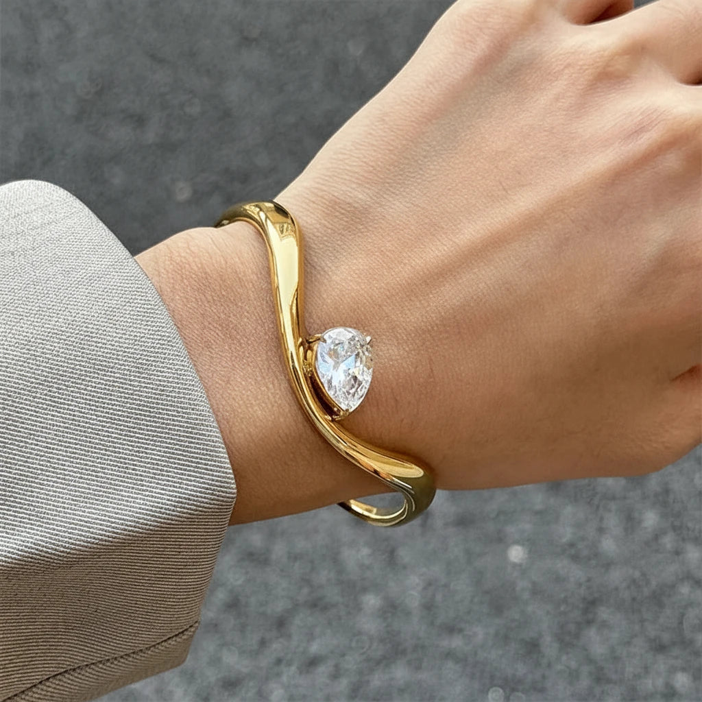 18k Gold Plated Wave Cuff Bracelet