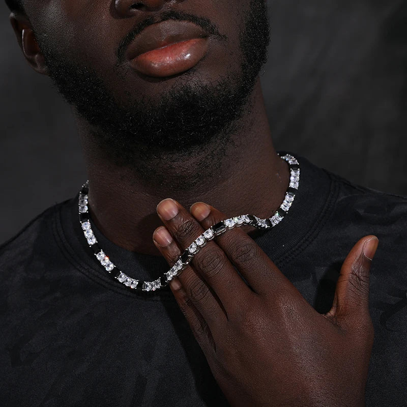 Black and White Noir Baguette Tennis Necklace