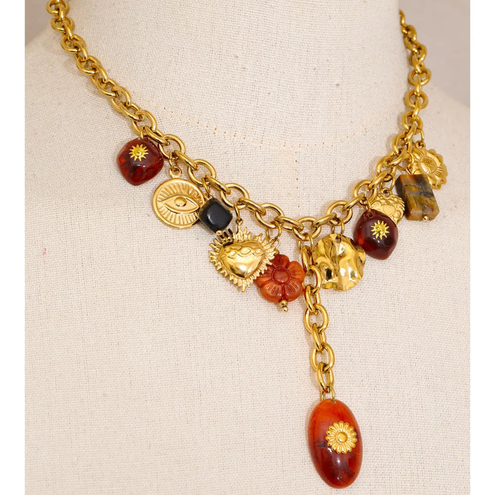 Resin Eye Flower Heart Drop Necklace