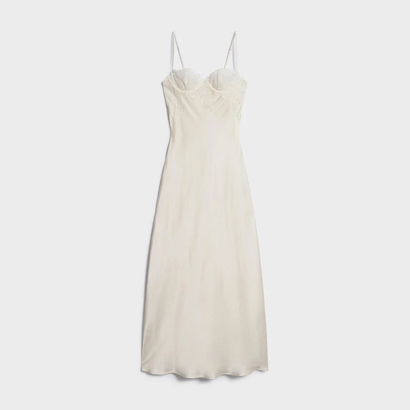 Lace Bust Satin Slip Spaghetti DRESS
