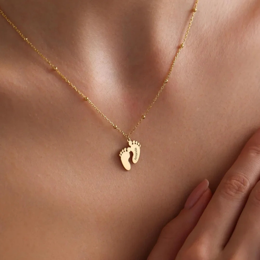 Custom Engraved Baby Feet Pendant Necklace