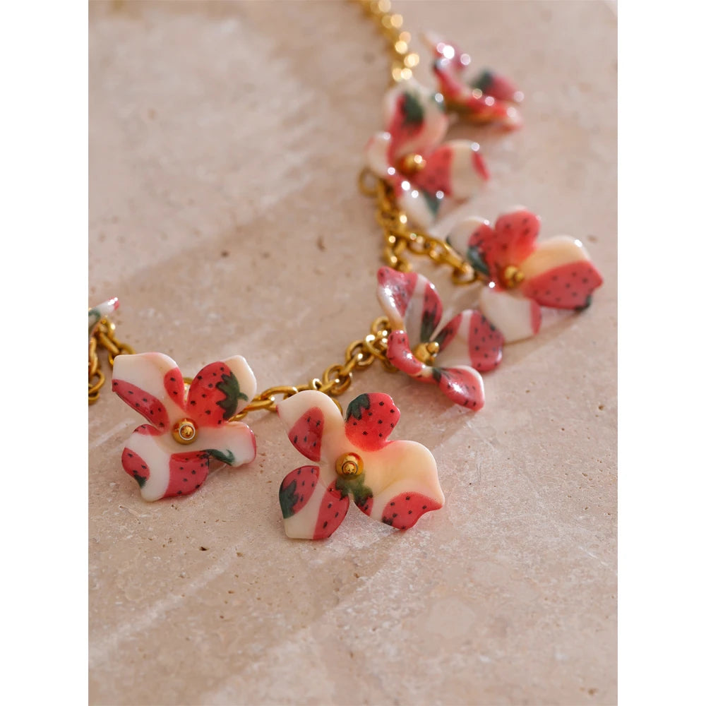 Cherry Flower Drop Dangle Pendant Necklace