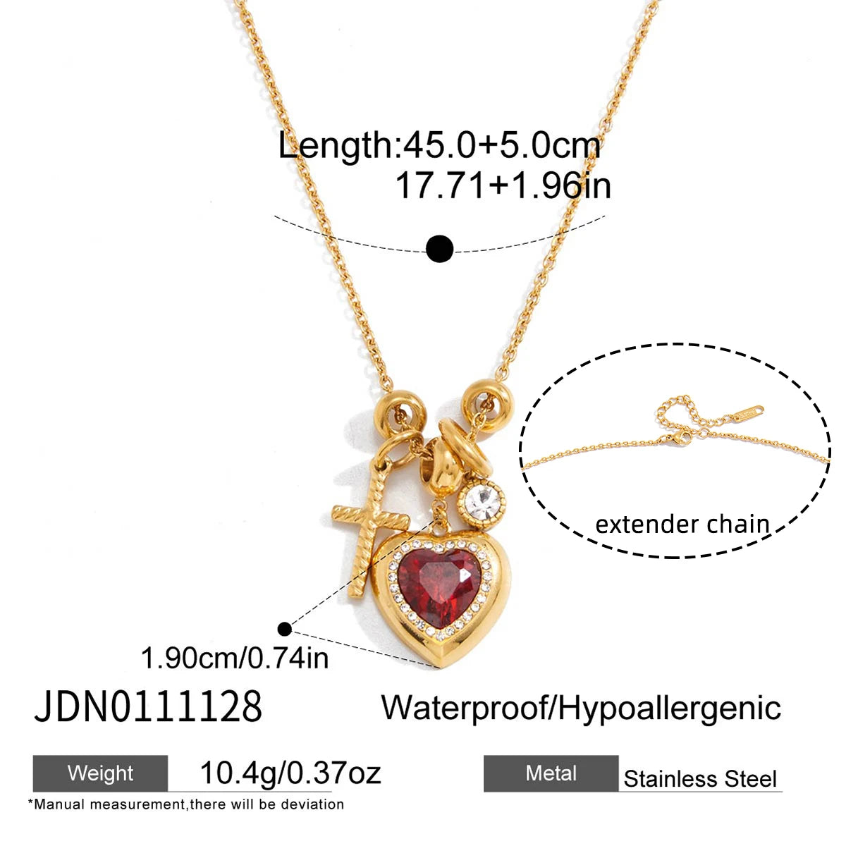 18K Red Zircon Heart Pendant Necklace