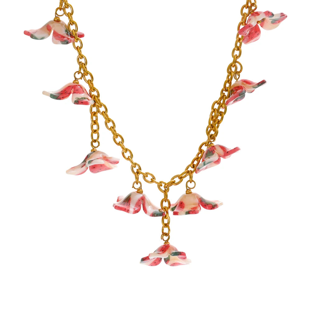 Cherry Flower Drop Dangle Pendant Necklace