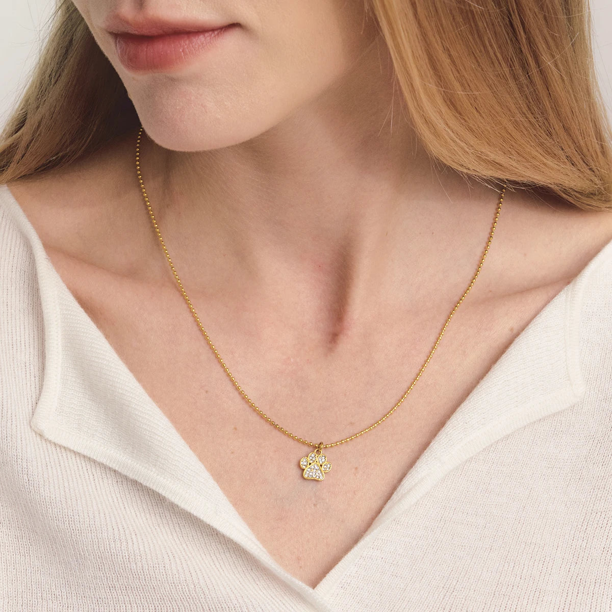 18K Gold PVD Plated Cat Paw Pendant Necklace