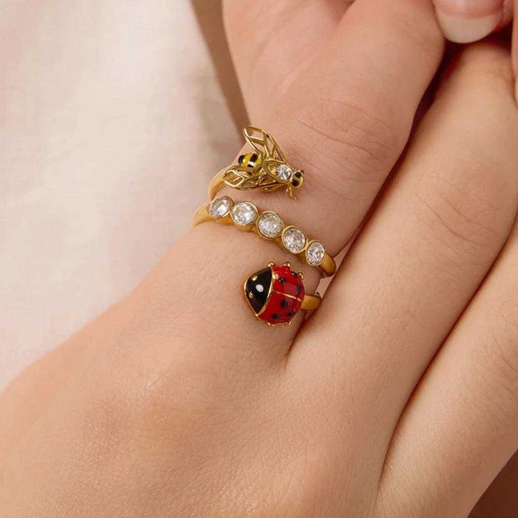 18k Gold Plated Ladybug Bee Ring