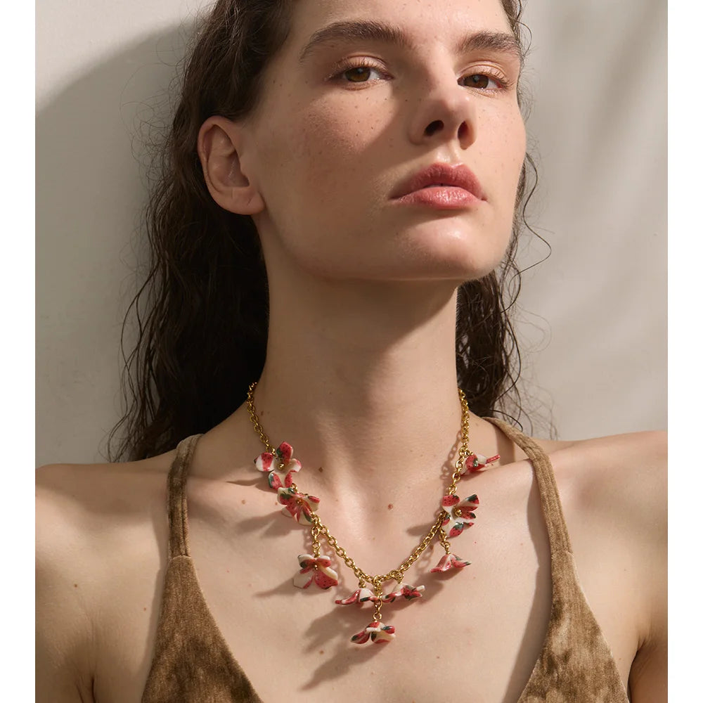 Cherry Flower Drop Dangle Pendant Necklace