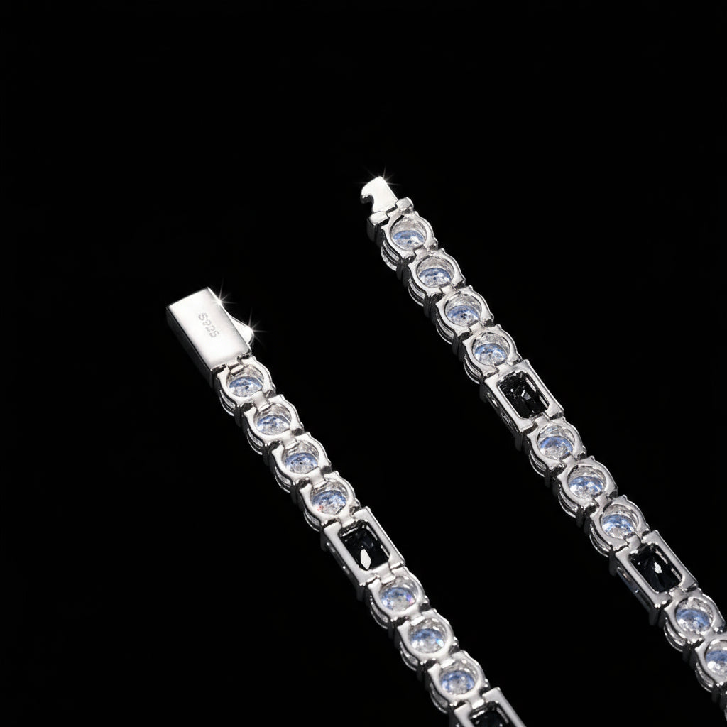 Black and White Noir Baguette Moissanite Tennis Bracelet
