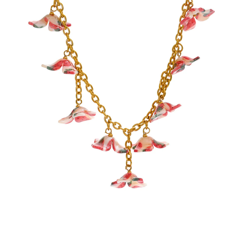 Cherry Flower Drop Dangle Pendant Necklace