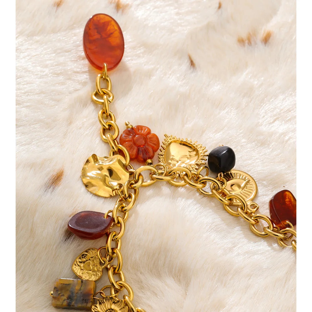 Resin Eye Flower Heart Drop Necklace