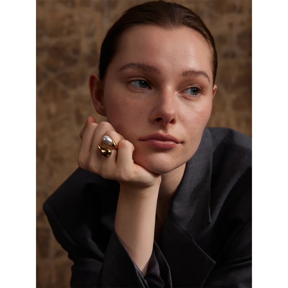 Pearl Water Drop Finger Ring Gold Platinum Plated