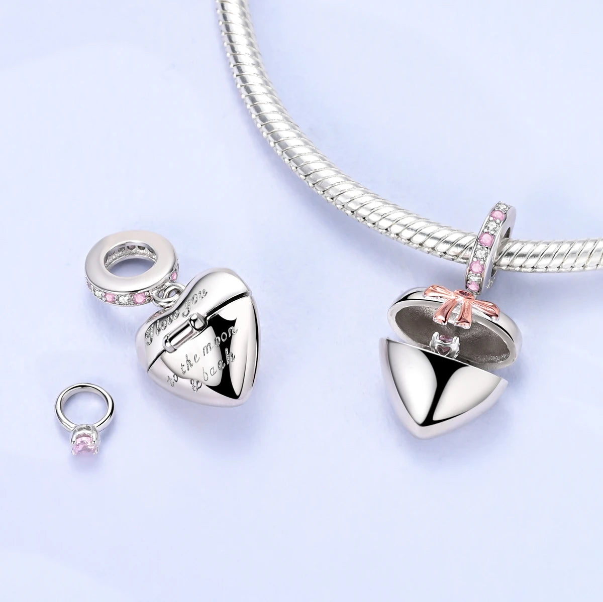 Heart Bow Pendant Charms Beads