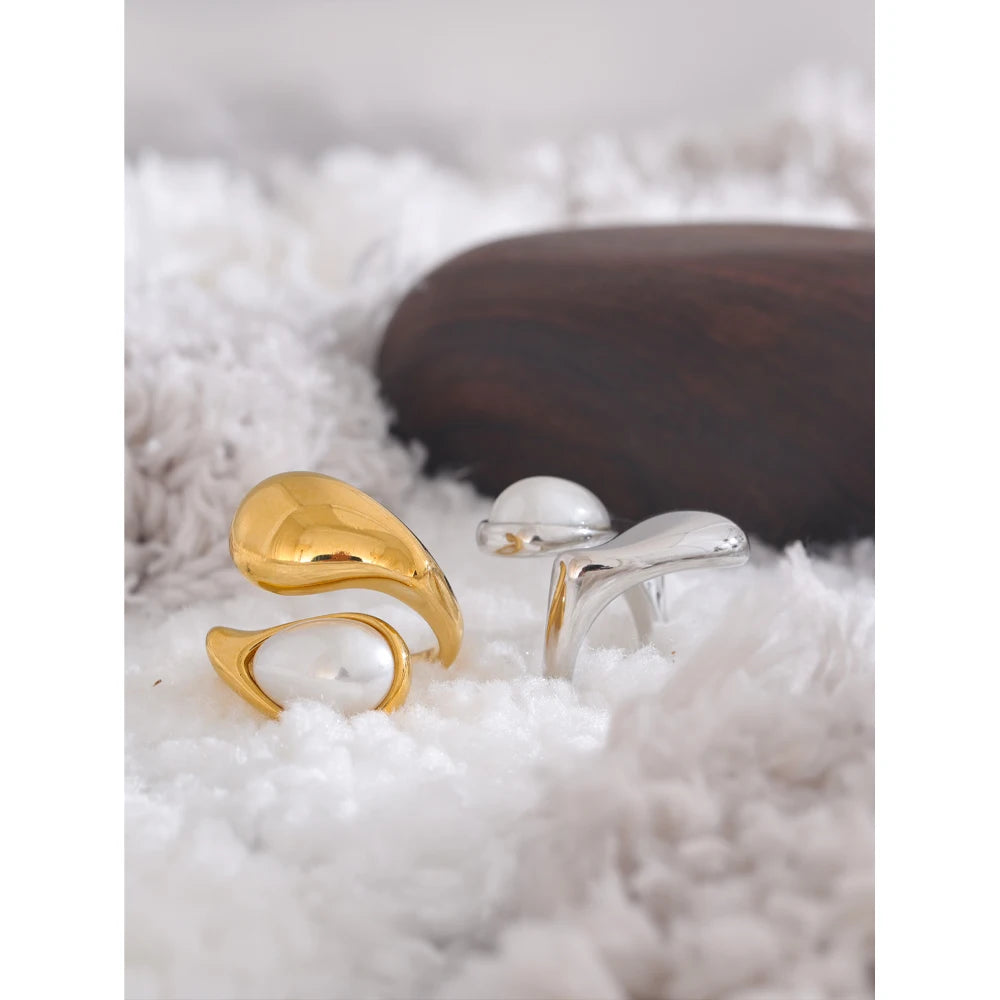 Pearl Water Drop Finger Ring Gold Platinum Plated
