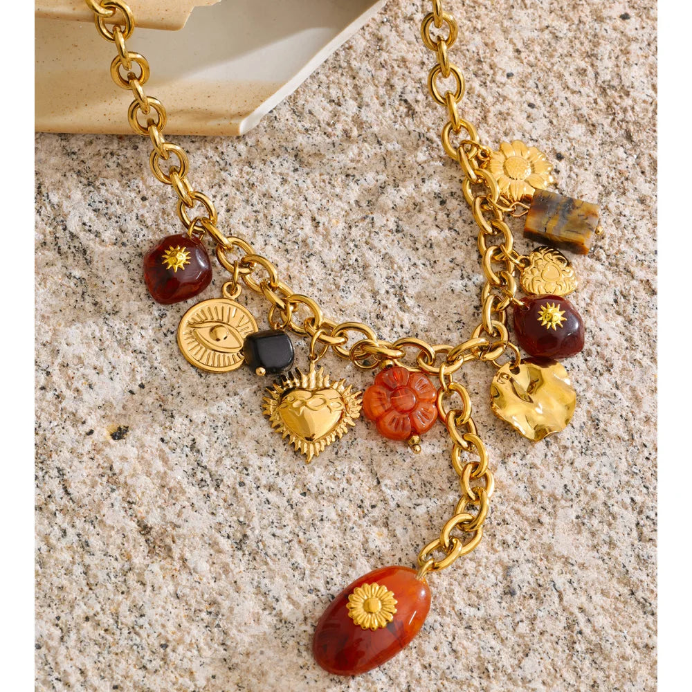 Resin Eye Flower Heart Drop Necklace