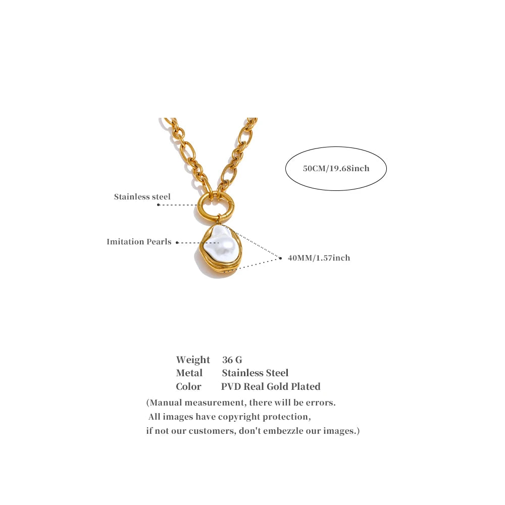 Baroque Simulated Pearls Golden Pendant Necklace 18K PVD Plated