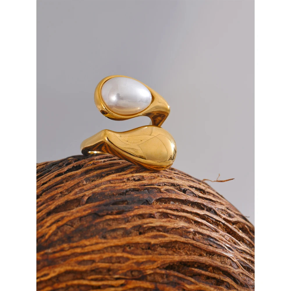 Pearl Water Drop Finger Ring Gold Platinum Plated