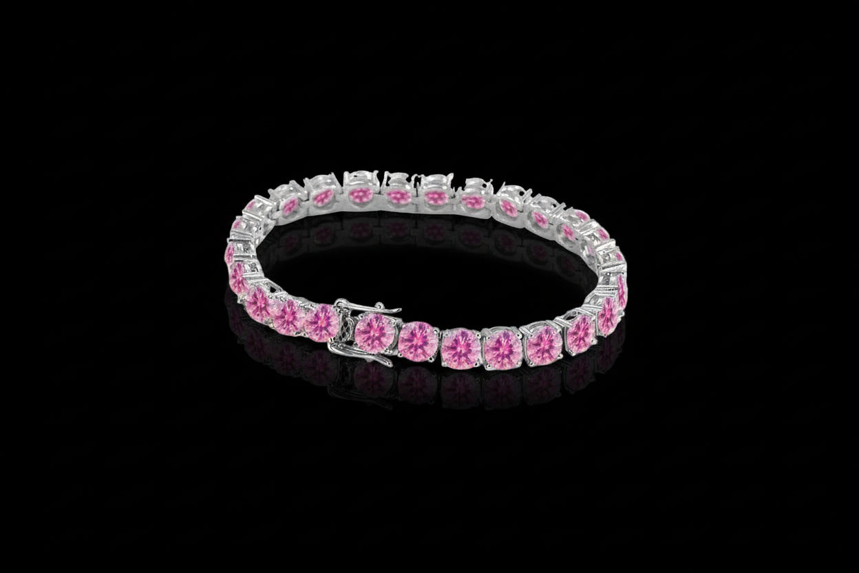 Bracelet with pink gemstones on a black background