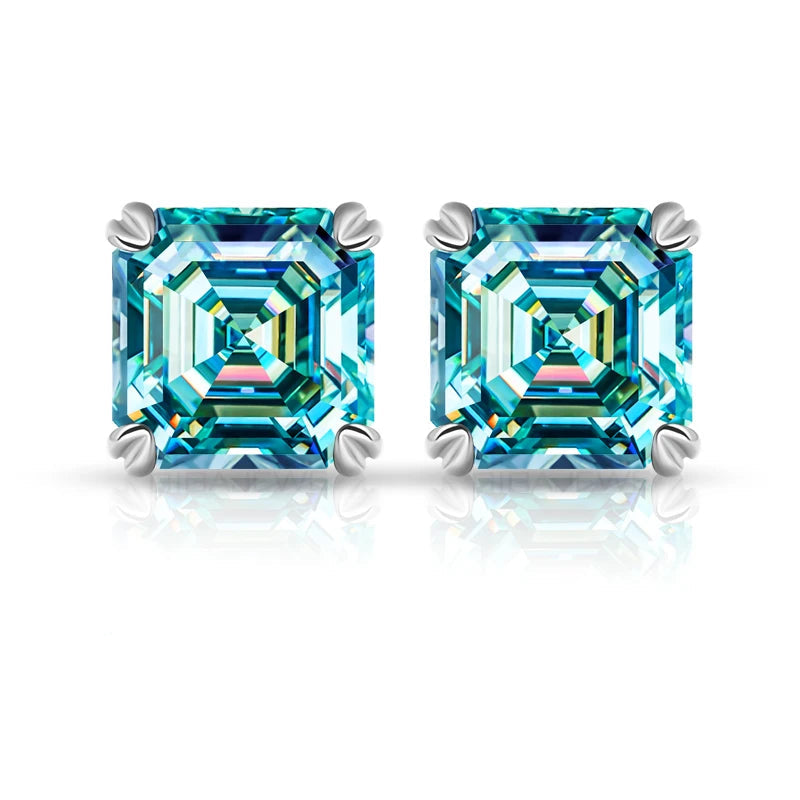 Asscher Cut Cyan Moissanite 18K